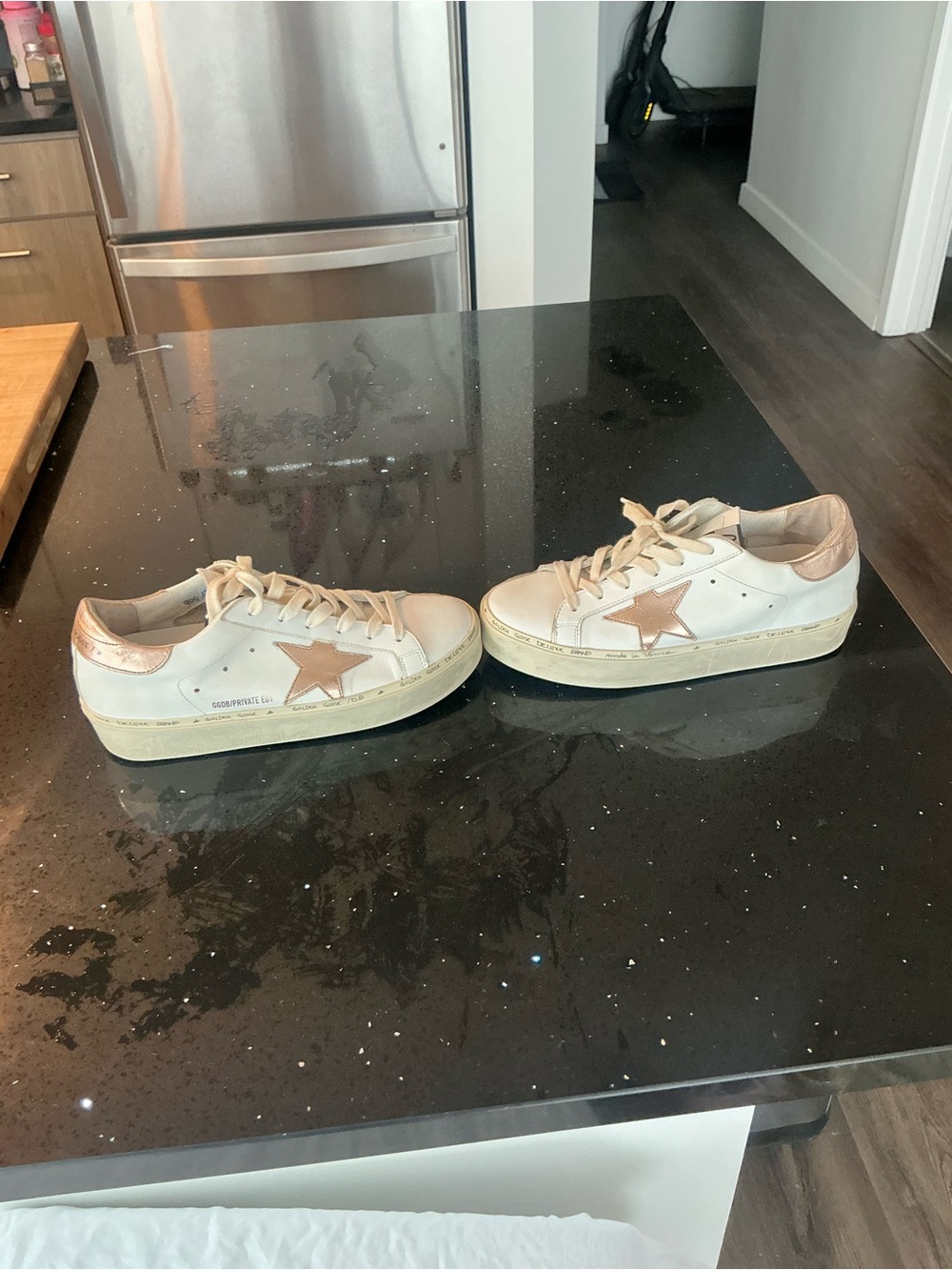 Golden Goose Women's White Sneakers with Rose Gold Star Accent